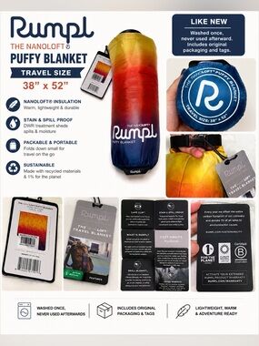 Rumpl Nanoloft Puffy Travel Size Blanket - Gradient Pyro Tri-Fade 38” x 52”